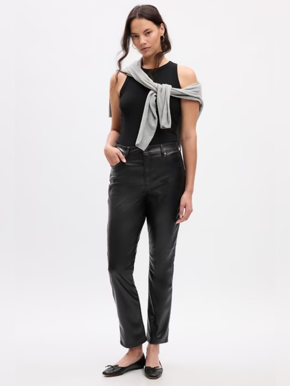 NWOT GAP Black Vintage Slim High Rise Faux Vegan Leather Pants Sz 29